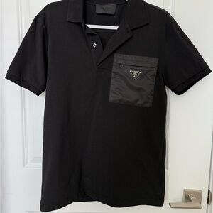 Prada Men's Polo Shirt in Black with Pocket Detail